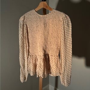 Ganni polka dot peplum ruched blouse